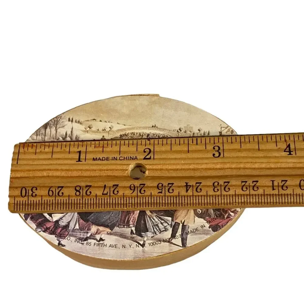 Vintage Shackman Wooden Oval Gift Box Currier & Ives Central Park Skating READ